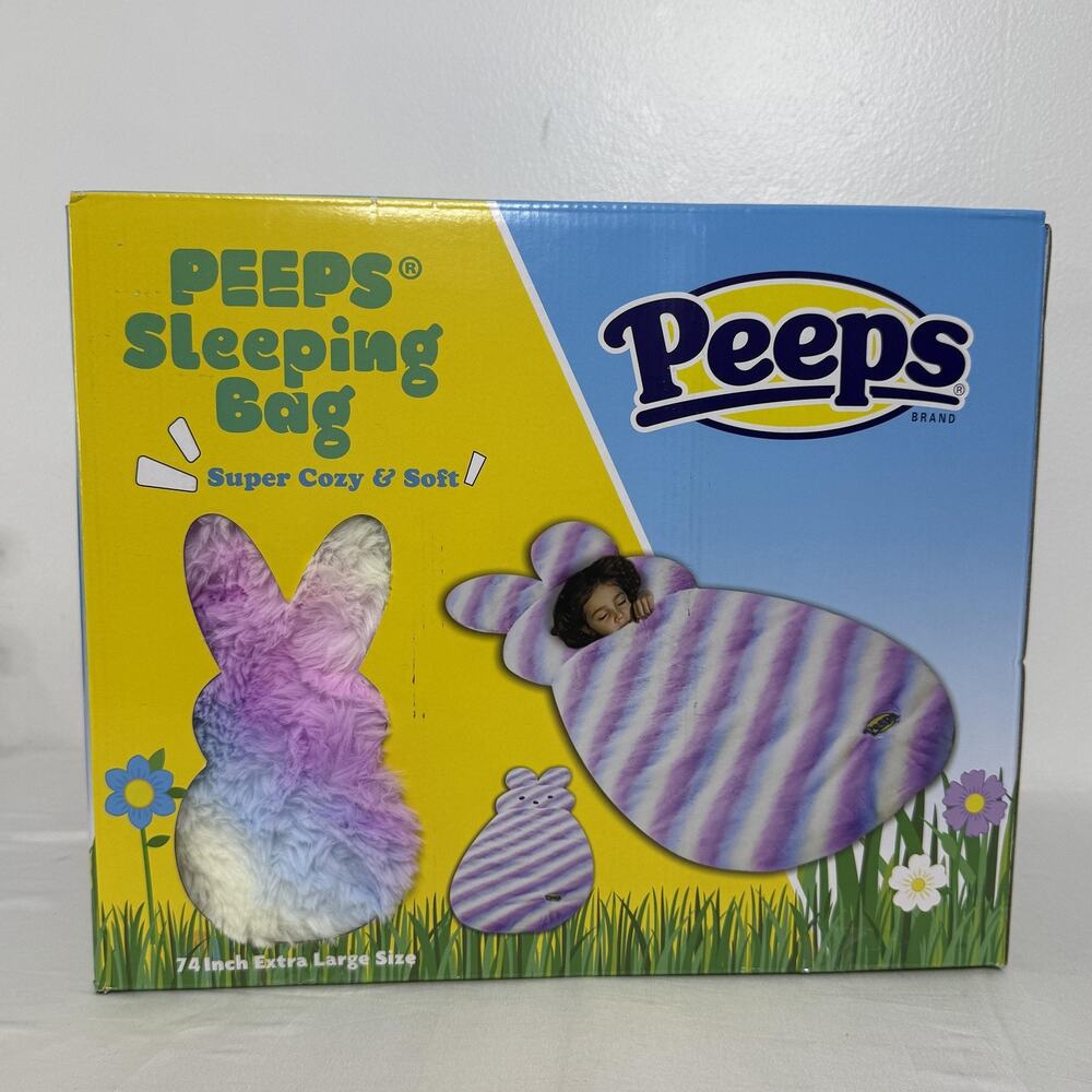 Peeps Bunny Sleeping Bag 74 Inch Extra Large Kids Pastel Striped Plush NEW